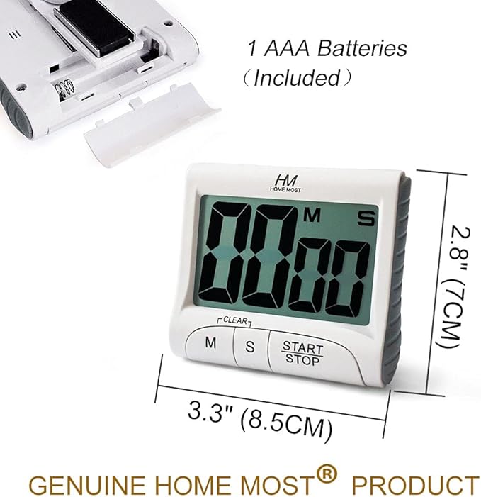 2-Pack Large Display Kitchen Timer - 3" Digital Timer Magnetic Back Loud Alarm - White Cooking Timers for Kitchen Teachers Students Games Meetings - Sports Timer for Workouts Exercise - Image 6