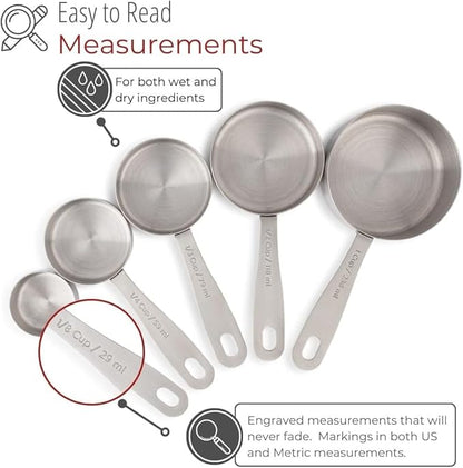husMait Stainless Steel Measuring Cups & Spoons - 10 Piece Heavy Duty Measuring Cups & Spoons Set for Dry Foods, Spices or Liquids - Image 3