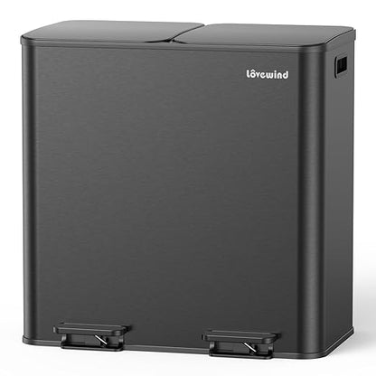 Lovewind Trash Can, 2 x 10.5 Gallon (2 x 40 L) Garbage Can for Kitchen Dual Compartment Recycling Kitchen Step Trash Bin, Stainless Steel Trash and Recycle Bin Combo with Soft-Close Lid, Black by LOVEWIND