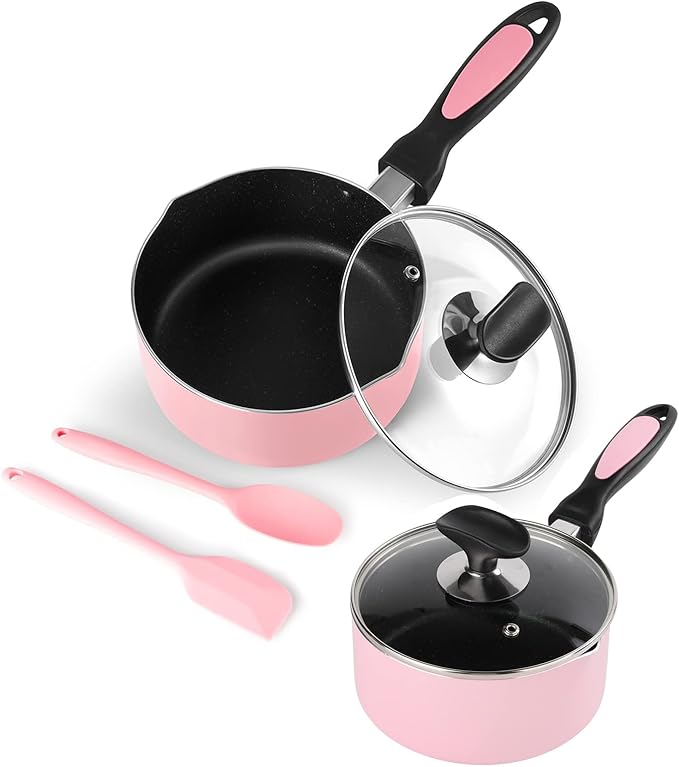 Nonstick Saucepan Set with Lid, Non Stick 1Qt & 2Qt Sauce Pan Set with Glass Lid Small Pot for Home Kitchen - Image 6