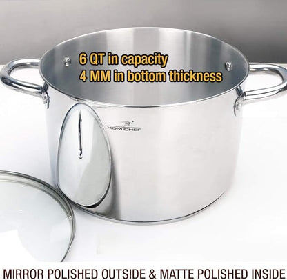 HOMICHEF Stock Pot 6 Quart Nickel Free Stainless Steel - 6 Qt Soup Pot With Lid and Handle - Small Cooking Pot 6 Quart - Ideal for Soup, Sauce, and Induction Cooking - Image 2