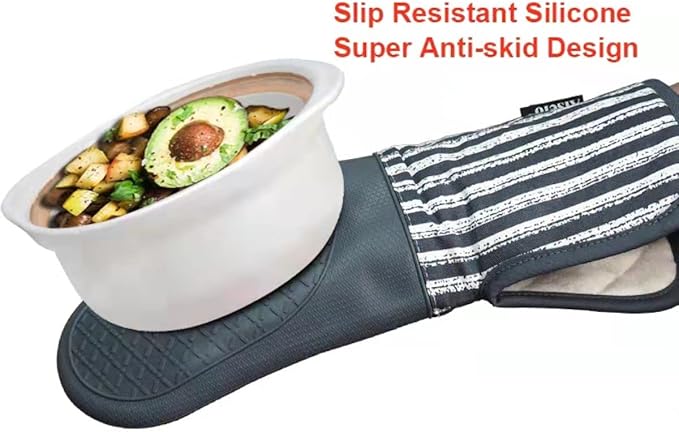 Alselo Silicone Oven Mitts Heat Resistant 932℉ with Waterproof & Non-Slip Kitchen Mittens, Set of 2 Extra Long Oven Gloves with Soft Cotton Terry Lining for Baking Cooking Barbecue - Image 8