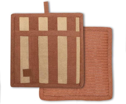 Folkulture Pot Holders for Kitchen | Pack of 2 (8x8) Ribbed Soft Silicone Hot Pads for Kitchen | 100% Cotton Cute Oven Pot Holders Set | Heat Resistant | Machine Washable | Non Slip | Caramel