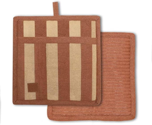 Folkulture Pot Holders for Kitchen | Pack of 2 (8x8) Ribbed Soft Silicone Hot Pads for Kitchen | 100% Cotton Cute Oven Pot Holders Set | Heat Resistant | Machine Washable | Non Slip | Caramel