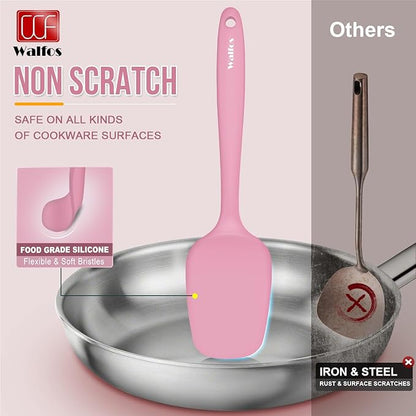 Walfos Silicone Spatula Set of 5 - (600°F) High Heat Resistant Kitchen Scraper Spatulas, One-Pieces Seamless Design, Perfect for Cooking Mixing & Baking - BPA Free and Dishwasher Safe（Pink） - Image 5