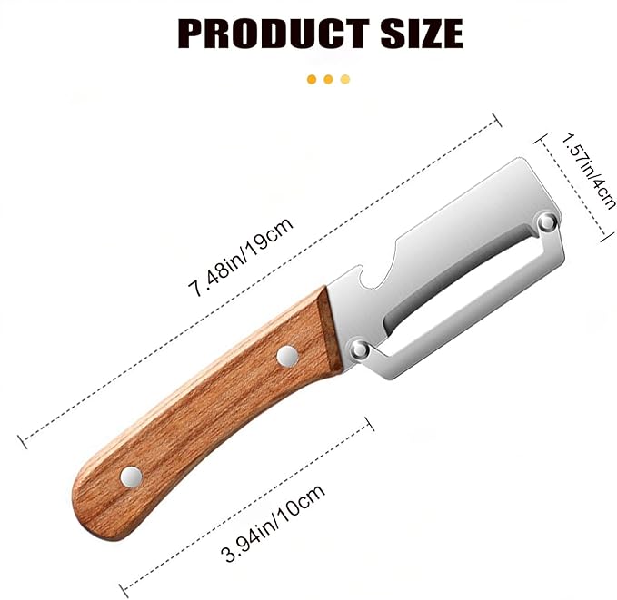 2-in-1 Multifunctional Vegetable Peeler, Premium Vegetable Peeler with Wooden Handle and Bottle Opener, Kitchen Tool for Fruit Apple Potato Pumpkin Papaya (2PCS) - Image 7