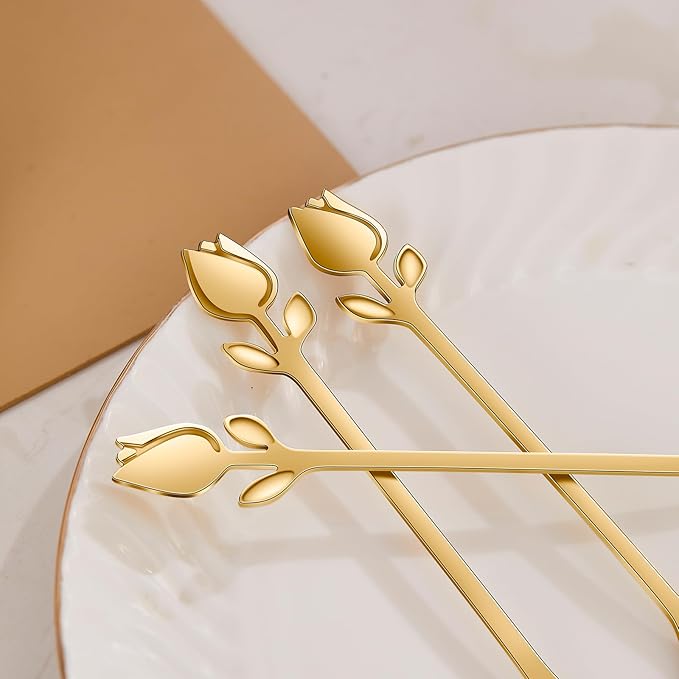 Gold Tulip/Rose Handle 12-Pcs Mini Coffee Spoons Set - 6" Stainless Steel for Espresso, Tea, Dessert - Ideal for Demitasse & Small Servings - Image 5