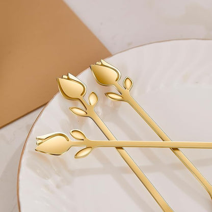 Gold Tulip/Rose Handle 12-Pcs Mini Coffee Spoons Set - 6" Stainless Steel for Espresso, Tea, Dessert - Ideal for Demitasse & Small Servings - Image 5