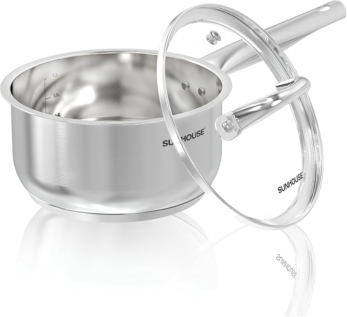 SUNHOUSE – 1.5 Quart Stainless Steel Sauce Pan with Lid - PFOA-FREE, Stainless Steel Sauce Pan, Induction base, Stay-Cool Handle, Compatible with All Cooktops Gas, Geramic, Electric etc. by SUNHOUSE