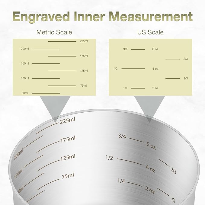 1PCS 1Cup (240ml, 8oz) Single Measuring Cup, Etched Inner Scale Stainless Steel Measure Scoop, Metric and US Measurement, Dishwasher Safe - Image 3