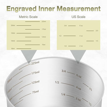 2PCS 1Cup (240ml, 8oz) Single Measuring Cup, Etched Inner Scale Stainless Steel Measure Scoop, Metric and US Measurement, Dishwasher Safe - Image 3
