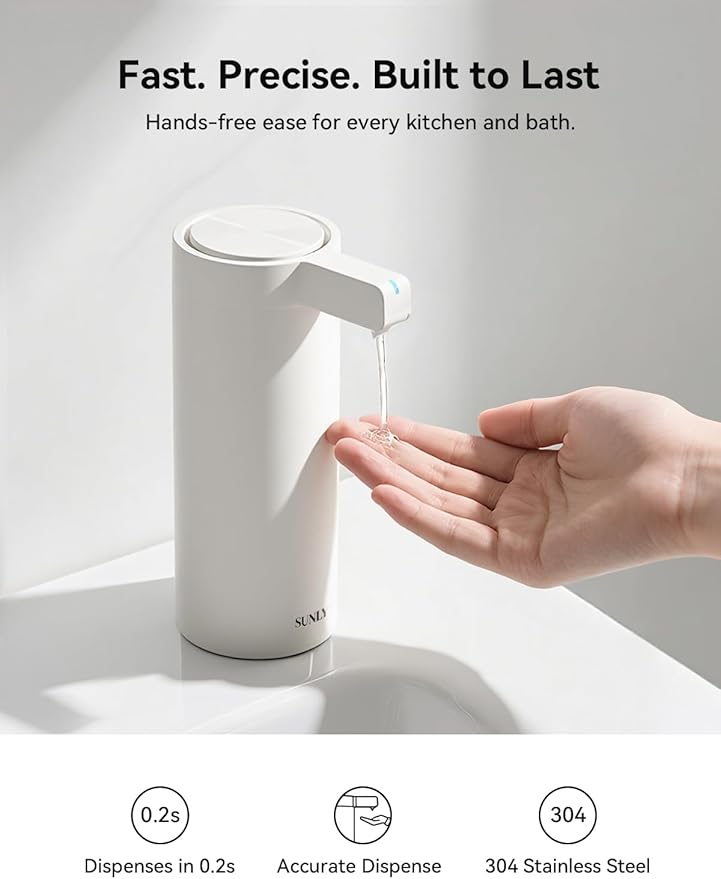 SUNLY Touchless Automatic Soap Dispenser – Clog-Free Pump, Fast Sensor, USB-C Rechargeable, Smudge-Resistant Stainless Steel, for Kitchen & Bathroom Soap Dispenser, White - Image 2