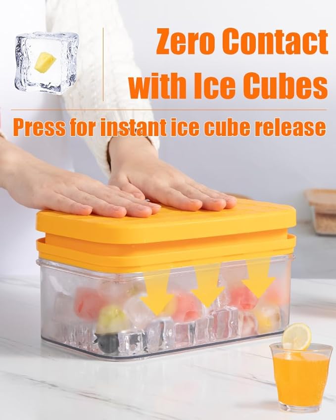 Brigii Ice Cube Tray with Lid&Bin, Ice Cube Mold with 56 Cubes, Stackable Ice Trays for Freezer with Easy-Release Silicone Bottom, for Drinks, Coffee, cocktail - Image 3