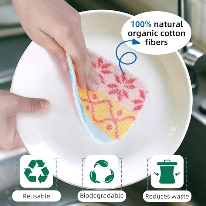 Amarelle Scrub,Eco-Friendly Reusable Dish Scrubbers for Washing Dishes,Soft Safe and Non-Scratch Scrubber, Durable Scouring Pad for Kitchen and Household Cleaning (Royal Bazaar, 5-Pack)