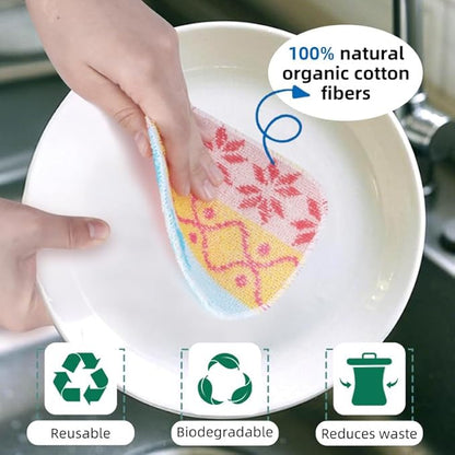 Amarelle Scrub,Eco-Friendly Reusable Dish Scrubbers for Washing Dishes,Soft Safe and Non-Scratch Scrubber, Durable Scouring Pad for Kitchen and Household Cleaning (Berry Forest, 5-Pack)
