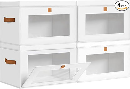 DIMJ Storage Bins with Lids - 4 Pack Large Fabric Closet Organizer with Window & Handles, Collapsible Decorative Storage Boxes for Shelves Under Bed, Books Clothes Blankets Sweaters Organization by DiMJ
