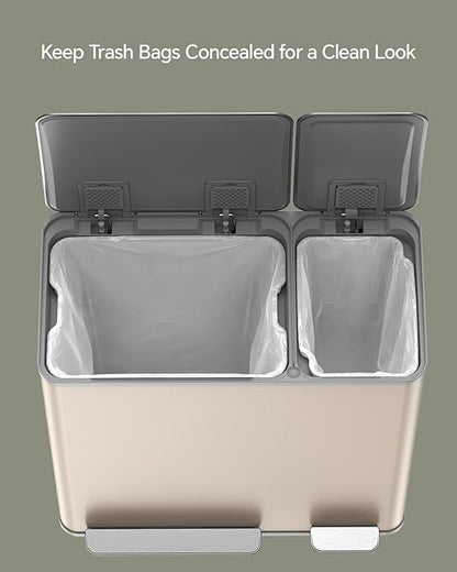 Lovewind Dual Trash and Recycling Bins for Kitchen, 13+6 Gallon Stainless Steel Garbage and Recycle Bin Combo for Large Families, Dual Trash Can with Soft Close Lid & Magnetic Stickers, Apricot - Image 7