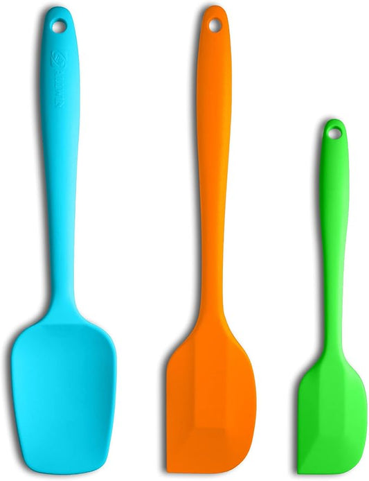 Silicone Spatula 3‑Piece Set Heat Resistant 600°F Non‑Stick Rubber Spatulas with Stainless Steel Core ALLWIN HOUSEWARE Large Spatula, Spoonula & Mini Spatula for Cooking & Baking, Multicolored