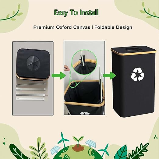 Recycling Bin for Kitchen Indoor Home, Large 100L/ 26 Gallon Recycle Bin with Lid Removeable Reusable Inner Bag Bottle Can Glass Waste Plastice Stickers (Red, 26 Gallon) - Image 2