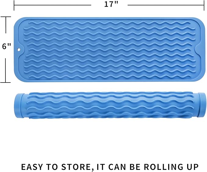 MicoYang Silicone Dish Drying Mat for Multiple Usage,Easy clean,Eco-friendly,Heat-resistant Silicone Mat for Kitchen Counter,Sink,Bar,Bottle,or Cup Lichen Blue M 17 inches x 6 inches - Image 2