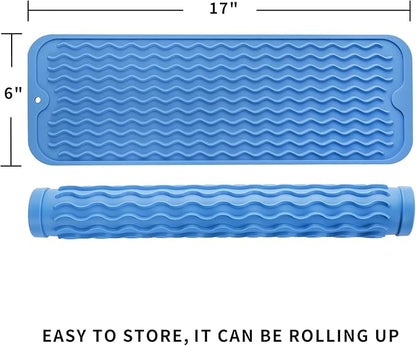 MicoYang Silicone Dish Drying Mat for Multiple Usage,Easy clean,Eco-friendly,Heat-resistant Silicone Mat for Kitchen Counter,Sink,Bar,Bottle,or Cup Lichen Blue M 17 inches x 6 inches - Image 2