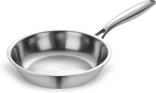 SuperCook Tri-Ply Clad Stainless Steel Frying Pan 8 Inch, Stainless Clad Frying Pan, Skillet Pan, Non-Toxic, Multiclad, Induction Oven Compatible, Dishwasher Safe