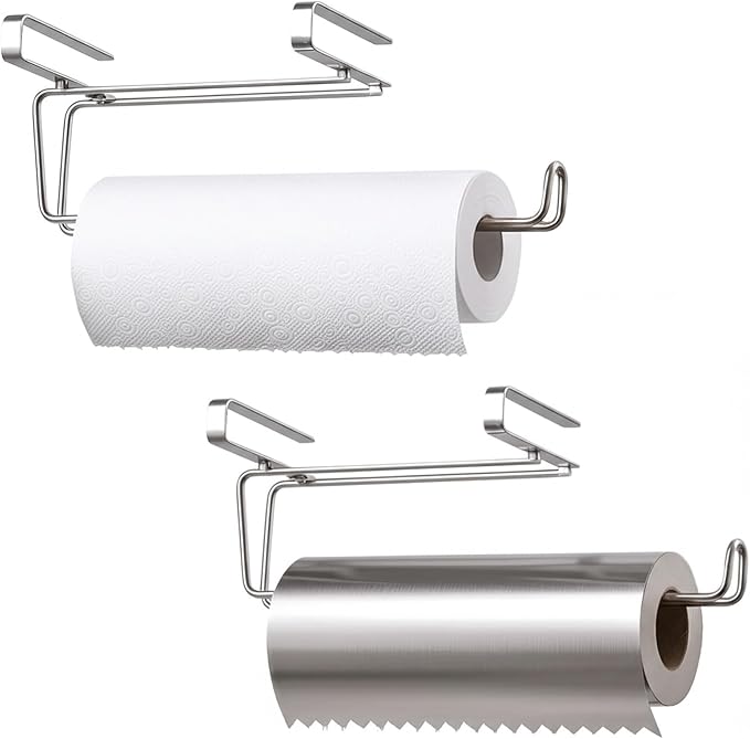 T.R.Sani. Kitchen Paper Towel Holder Under Cabinet, Bathroom Paper Towel Holder, Stainless Steel Paper Towel Holders for Cabinets Under 0.82" - Silver, 2 Pack