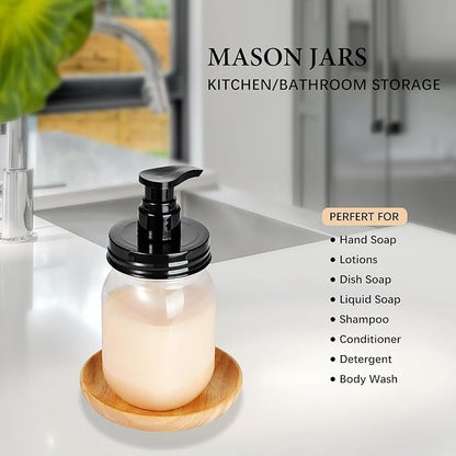 Amolliar Plastic Mason Jar Soap Dispenser with Pump Lid,16OZ Refillable BPA-Free Hand Soap Dispenser Set with Cute Lables - Farmhouse Decor for Kitchen/Bathroom, Liquid Soap,Dish Soap, Lotion - Image 6