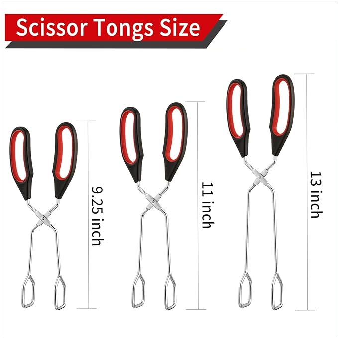 Stainless Steel Scissor Tongs 9.25-Inch, 11-Inch, and 13-Inch Set, Set of 3 - Image 2