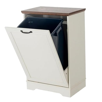 13 Gallons Tilt Out Trash Cabinet, Hidden Trash Can Cabinet Wooden Tilt Out Pet Proof Hidden Trash Bin Cabinet for Kitchen Living Room (White)