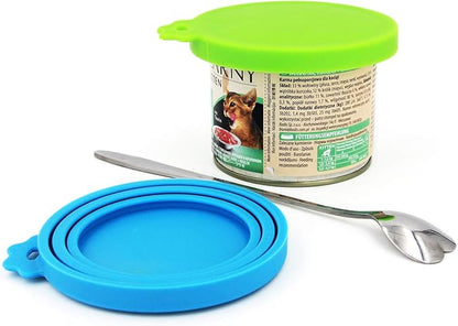 Comtim Pet Food Can Lids, Silicone Can Covers for Dog Cat Food, Universal Size Fit Small Medium Large Cans, 2 Pack and 1 Pet Food Cans Spoon by COMTIM