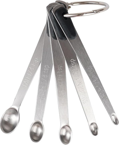Mini Measuring Spoons Set, Tiny Stainless Steel Measure Teaspoons with Black Silicone Handle, Suitable for Small Amount of Dry or Liquid Ingredients and Spices (1/64, 1/32, 1/16, 1/8, 1/4 tsp) by BERYLER