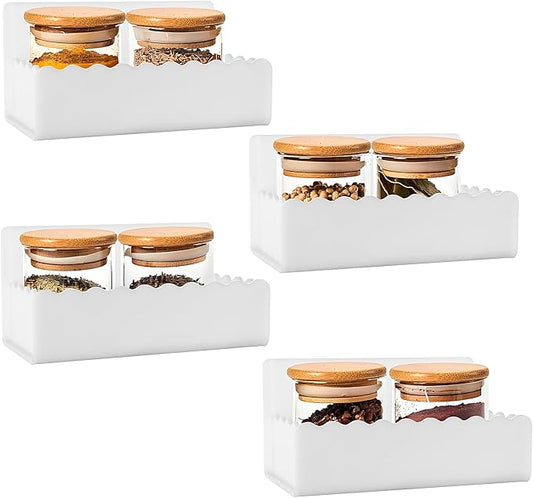 6 inch Spice Rack Wall Mounted,4 Pack Spice Organizer Shelf for Stove Cabinet Pantry Door, Adhesive or Screw Hanging Wall Spice Shelf Storage Holder in Kitchen and RV - White Color