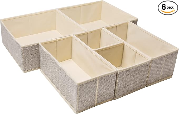 Criusia Underwear Drawer Organizer, 6 Set Foldable Underwear Drawer Organizer and Closet Dividers,Storage Box for Clothes, Socks, Underwear (6 Bins, Beige) by Criusia
