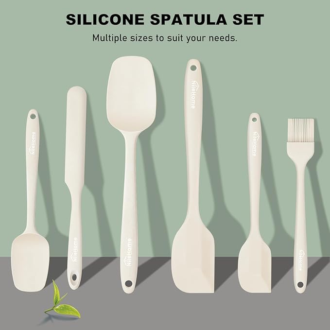 NileHome Silicone Spatula Set, 6 Pieces Food Grade Kitchen Utensils with Silicone Brush Heat Resistant Dishwasher Safe BPA-Free Rubber Spatula for Scraping, Baking, Cooking, Mixing-Ivory - Image 6