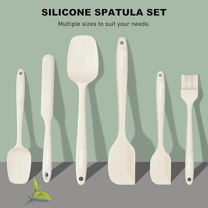 NileHome Silicone Spatula Set, 6 Pieces Food Grade Kitchen Utensils with Silicone Brush Heat Resistant Dishwasher Safe BPA-Free Rubber Spatula for Scraping, Baking, Cooking, Mixing-Ivory - Image 6