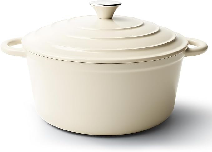4.5 Quart Dutch Oven Pot with Lid, Non Stick Enameled Cast Iron Dutch Oven for Bread Baking, Heavy-Duty, Oven Safe Ceramic Cookware Up to 500°F for Baking, Braising, Stews, Roasting, Beige by Fijinhom