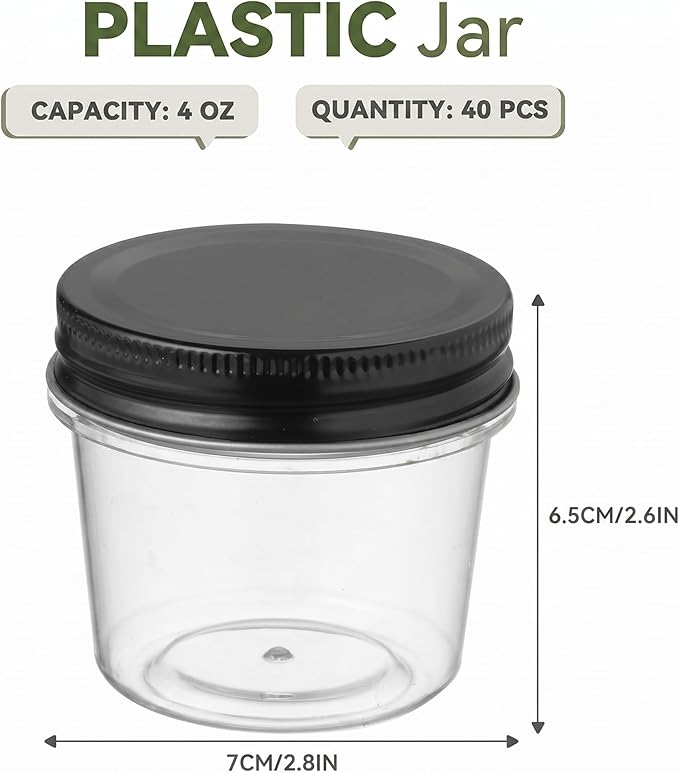 novelinks 4 oz Small Plastic Jars with Lids, 40 Pack Mini Plastic Mason Jars with Lids 4oz, Craft Storage Containers & Canning Jars & Small Spice Jars for Kitchen Organization (40 Pack,Black) - Image 2