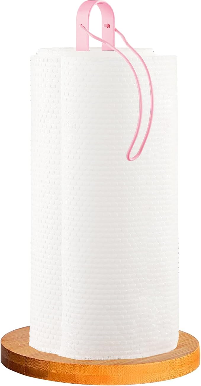 Wood Paper Towel Holder Countertop, TONLEA Kitchen Paper Towel Holder FreeStanding with Fixer for Kitchen and Bathroom Organization, Kitchen Roll Holder for Standard and Large Rolls by TONLEA