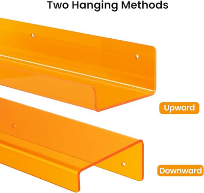 upsimples Acrylic Shelves for Wall Decor, 15" Display Shelf Perfume Organizer for Bathroom, Bedroom, Living Room, Floating Bookshelves for Kids, Clear Orange, 4 Pack - Image 6