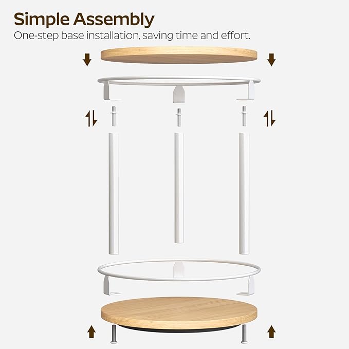 YATINEY Lazy Susan Organizer, Rotating Spice Rack, 2 Tier Spice Turntable Organizer, Industrial Turntable Spice Holder, for Kitchen Countertop, Compact and Versatile, White and Natural SR22WN - Image 5