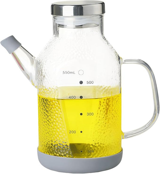 High Borosilicate Glass Oil Bottle-Olive Oil Dispenser for Kitchen-Soy Sauce and Vinegar Dispenser Bottle- Cooking Container Cruet-Oil Dispensing Bottles (Raindrops, Small/550ml)