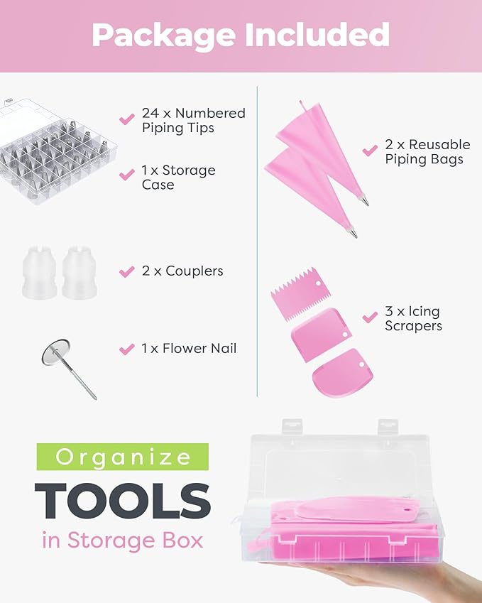 Kootek 32-Piece Piping Bags and Tips Set with 24 Icing Piping Tips, 2 Reusable Pastry Bags 12 Inch, Reusable Piping Icing Bags and Tips, Cake Decorating Kit for Frosting Cookie, Cupcake - Image 5