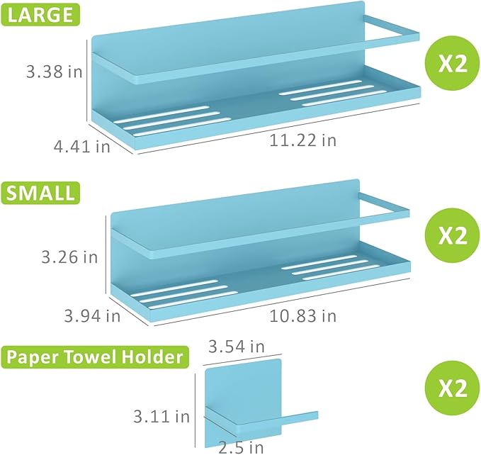 Magnetic Spice Rack For Refrigerator, Space Saving Magnetic Shelf For Fridge Blue 4 Pack With Magnetic Paper Towel Holder - Image 2