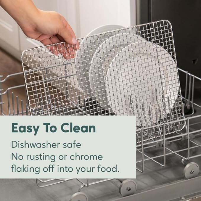 Ultra Cuisine Oven-Safe, Dishwasher-Safe 100% Stainless Steel Cooling and Baking Rack Set Heavy Duty Tight-Wire - 11.5 x 16.5-inch - Set of 2 - Half Sheet Pan Cooling Racks - Image 6