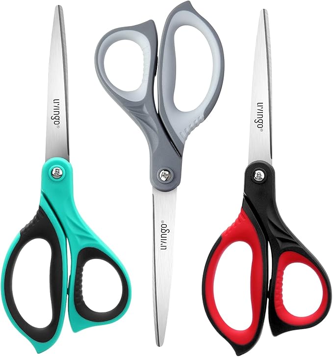 LIVINGO 8.5" Scissors All Purpose, 3 Pack Ultra Sharp Blade Shears, Professional Ergonomic Comfort Grip Scissors for Office School Home Supplies Fabric Sewing DIY Cutting General Use by LIVINGO