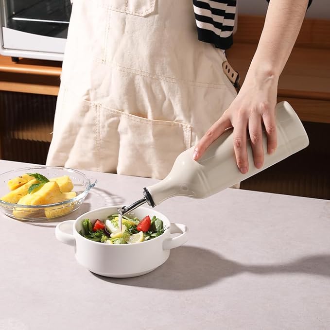 Sweejar Large Ceramic Olive Oil Dispenser Bottle, Opaque Oil Cruet Protects to Reduce Oxidation, Suitable for Storage Vinegar, Soy Sauce & Other Liquids, Pack of 1, 24 Fl Oz(Beige) - Image 3