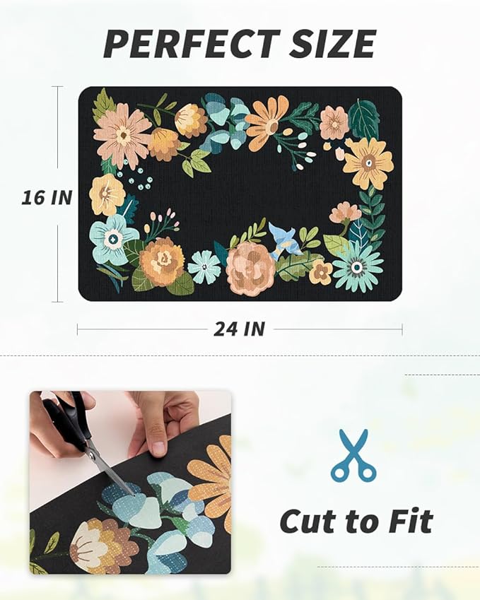 AMOAMI Coffee Mat Hide Stain Rubber Backed Absorbent Dish Drying Mat for Kitchen Counter - Bar Accessories Fit Under Coffee Maker, Espresso Machine, Dish Rack - Floral Black 16x24 - Image 7