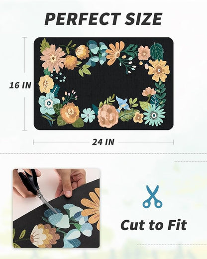 AMOAMI Coffee Mat Hide Stain Rubber Backed Absorbent Dish Drying Mat for Kitchen Counter - Bar Accessories Fit Under Coffee Maker, Espresso Machine, Dish Rack - Floral Black 16x24 - Image 7