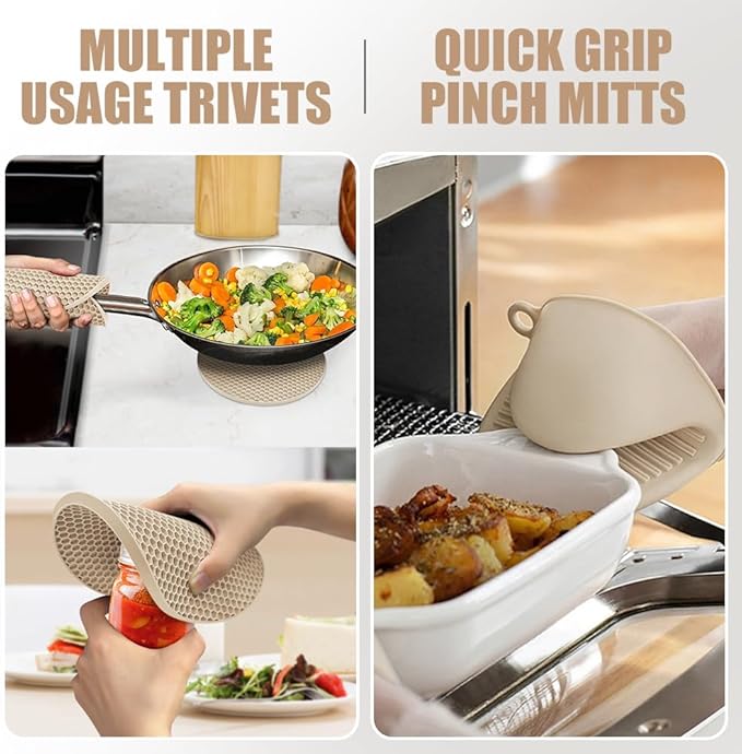 Rorecay Oven Mitts and Pot Holders Sets 6pcs, Extra Long Kitchen Silicone Oven Gloves High Heat Resistant 500 Degrees Non-Slip Potholders Hot Pads for Baking Cooking, Milkshake - Image 3